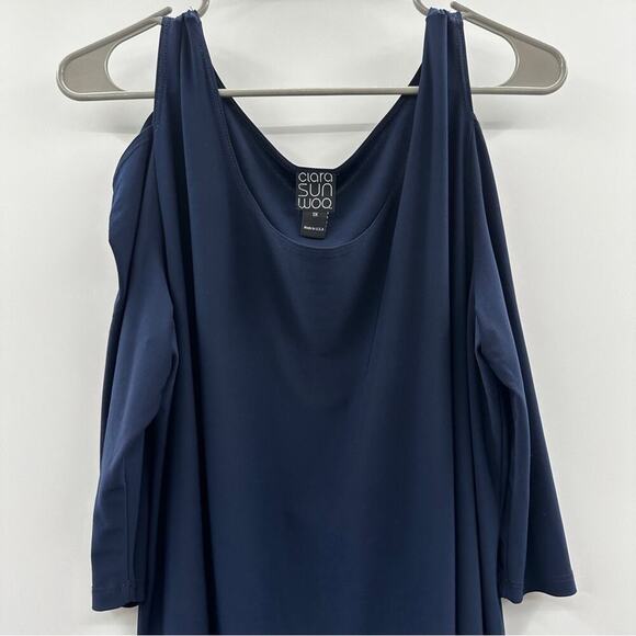 Clara Sun Woo Navy Blue Scoop Neck Cold Shoulder Tunic Top Sz 1X - Picture 2 of 9